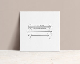 Baltimore Park Bench Line Wall Art, 8x8 Print