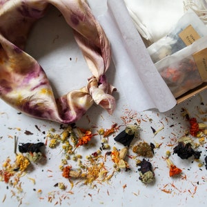 Natural Bundle Dye Kit - Dye your own unique Peace Silk Scarf | Cotton Bandana | Scrunchie - learn all about natural dyes & their potential!