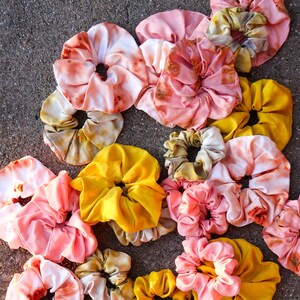 BAMBOO SILK scrunchies, naturally plant dyed with local flowers, unique & soft scrunchies small and medium size