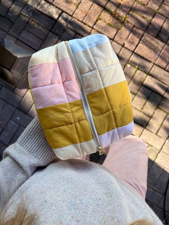 Puffy Patchwork Pouch - made from naturally dyed and upcycled cotton bedsheets