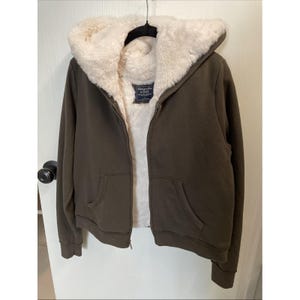 00s【A&F】fur zipup foodie archive glay XL Women's Faux Fur-Lined Full-Zip Hoodie | Women's Tops