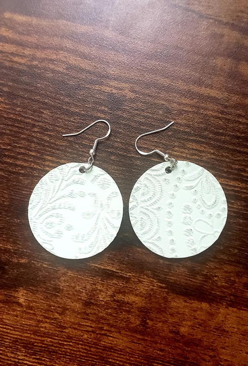 Embossed Faux Leather Circle Earrings