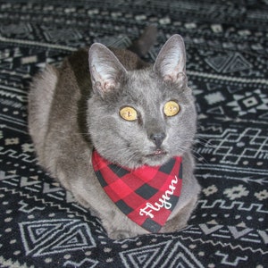 Cat Bandana, Custom Cat Bandana, Plaid Bandana, Personalized, Buffalo Check Bandana, Gifts for Cats, Cat Bandana Collar, Christmas Bandana