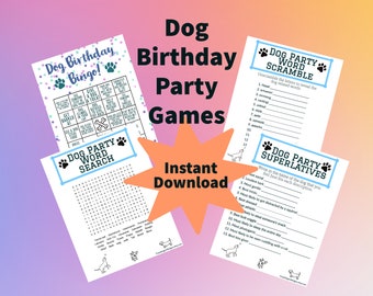 Ensemble de jeu de fête de chien, fournitures de fête imprimables, jeux d'anniversaire de chien, cadeaux d'anniversaire pour animaux de compagnie, jeux d'anniversaire de chiot, activité de fête