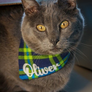 Cat Bandana,  Personalized Pet Bandana, Custom Bandana, Plaid Bandana, Small Pet Bandana, Custom Cat Gifts, Gifts for Cats