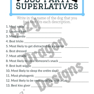 Dog Party Game, Printable Dog Superlative Game, Dog Birthday Party ...