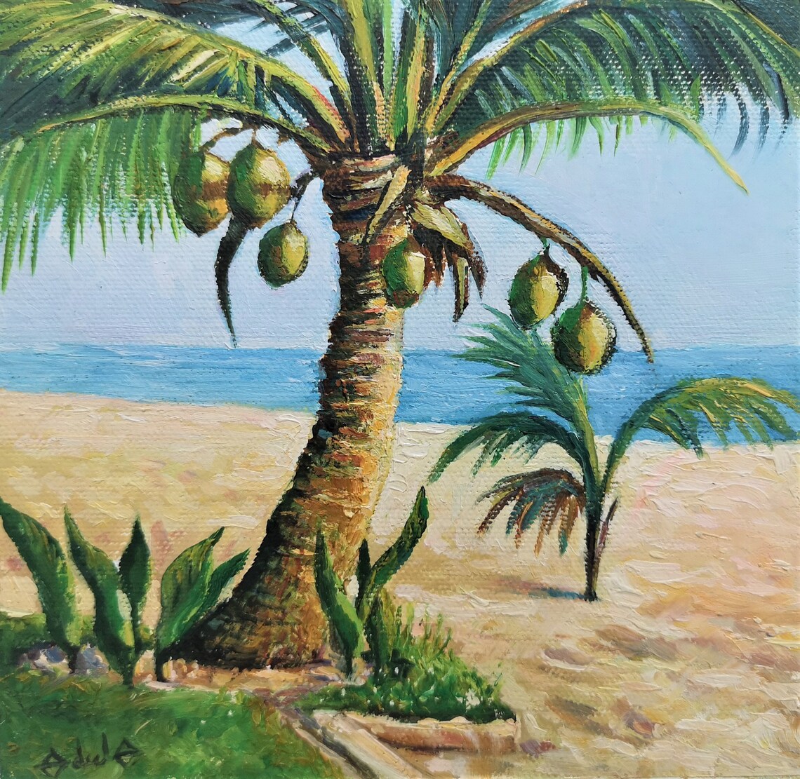 The coconut tree oil painting beach artwork Unframed Etsy