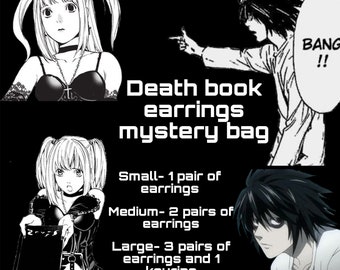 Death Book Anime Earrings Mystery Bag: Handmade Shrink Plastic