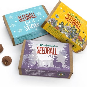 Happy Christmas Seed Boxes (Pack of 3, 6 Balls Per Box) | British Wildflower Seeds - Eco Friendly Stocking Filler & Garden Gifts