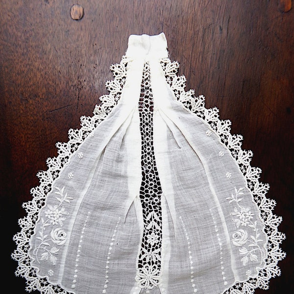 Antique Edwardian Floral White Embroidery Jabot, Elegant False Collar, Fake Collar, Weddings, Formal Wear, Costumes
