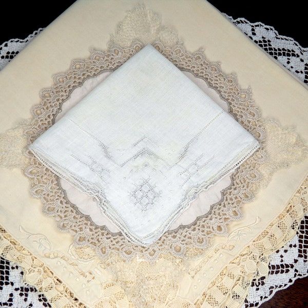 Antique Linen & Doily Bundle, Embroidery, Hand Made Needle Lace and Drawn Work, Home Decor, Scrapbooking, Journals, Slow Stitch, Sewing