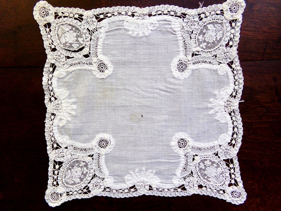 Antique Hand Embroidered Bridal Handkerchief Bund… - image 3