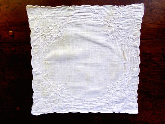 Antique Hand Embroidered Bridal Handkerchief Bund… - image 7