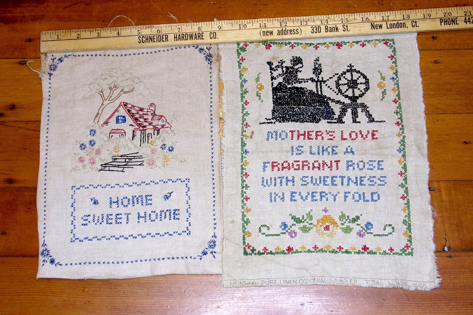 Antique Colonial Samplers, Cross Stitch Panels of a Mothers Love &amp; Home ...
