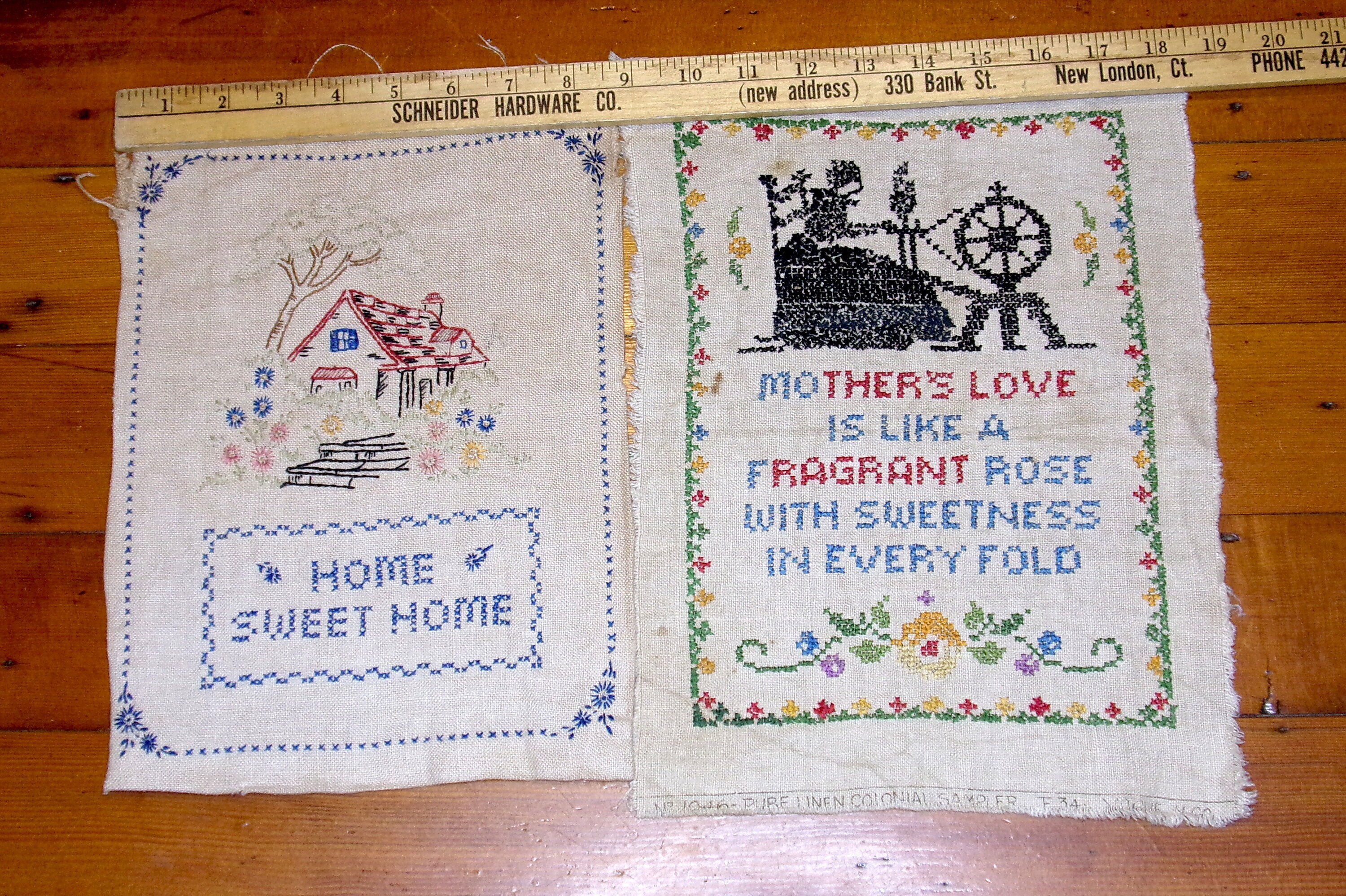 Antique Colonial Samplers, Cross Stitch Panels of a Mothers Love &amp; Home ...