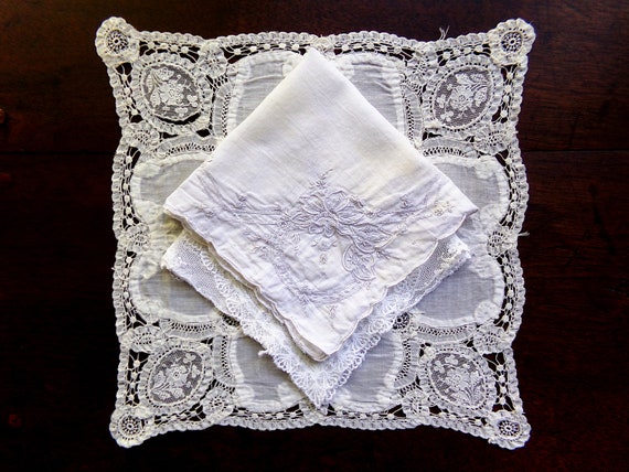 Antique Hand Embroidered Bridal Handkerchief Bund… - image 1