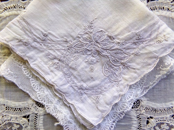 Antique Hand Embroidered Bridal Handkerchief Bund… - image 2
