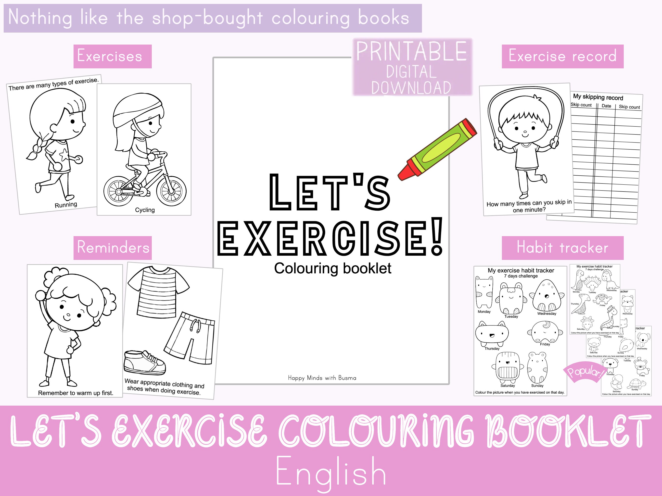 Let's Exercise Colouring Book (ENGLISH) | Kids Birthday Party Favours ...