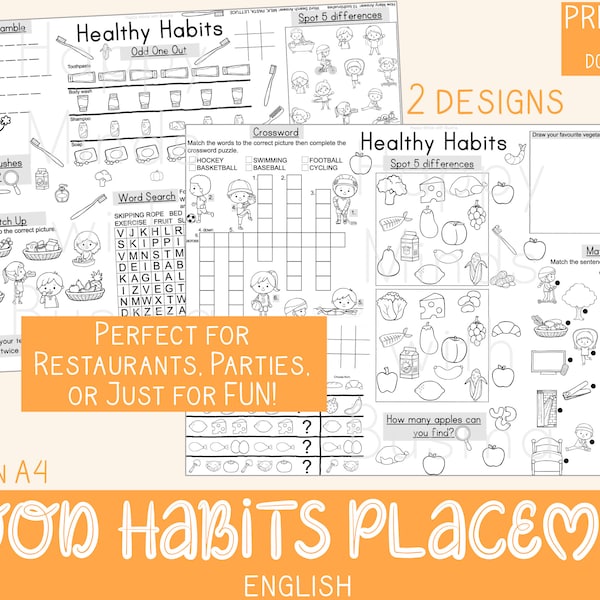 Good Habit | Restaurant Party Placemat | Activity Sheet | Colouring | Worksheet | Boredom Buster