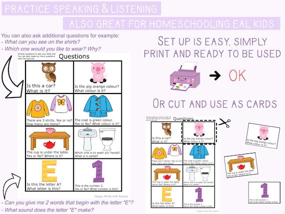 Tarjetas de preguntas para escuchar y hablar en inglés