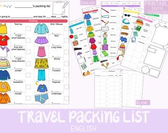 English | Kids Holiday Vacation Travel Packing List for Boys and Girls | Gender Neutral Design
