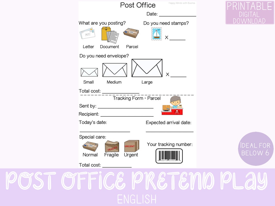 English | Pretend Play Post Office | Printable Kids Activities