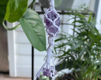 Amethyst Crystal Macrame Keychain