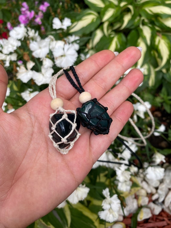 Macrame crystal pouch necklace clearance