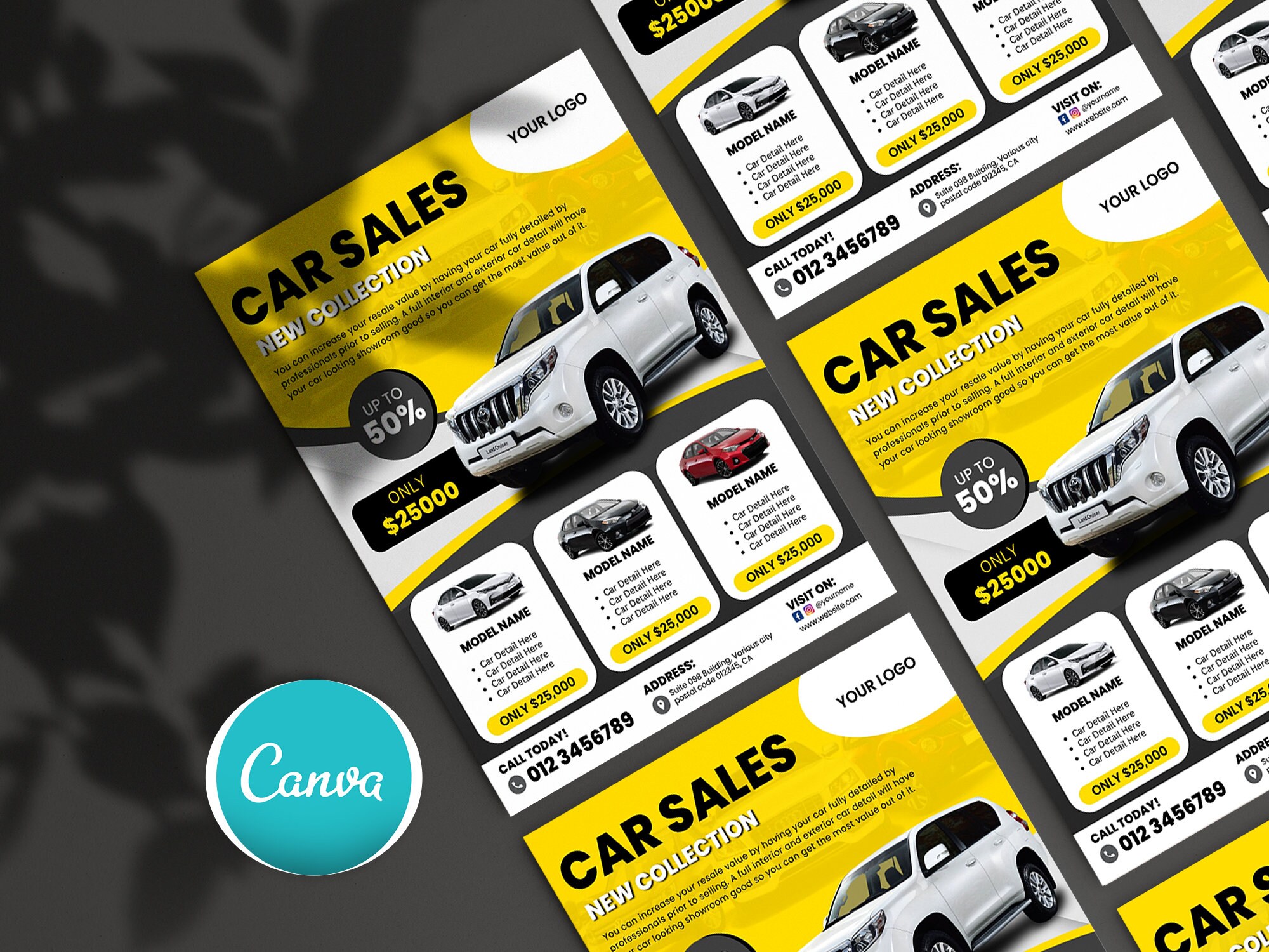 Car Sale Flyer, Car for Sale Price List Design, DIY Canva Car Rental Service Poster Template