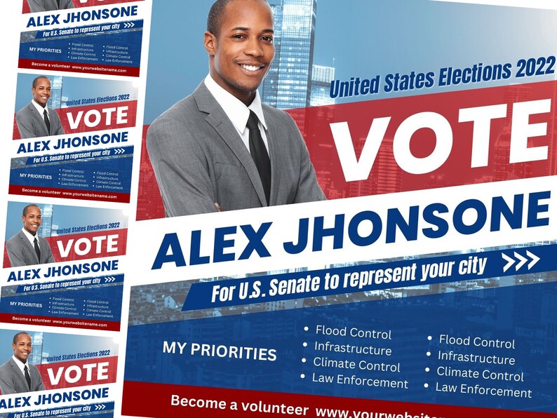 Election Flyer, Printable Election Card Design, DIY Canva Election