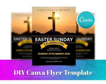 Church Flyer, Church Event Flyer, DIY Canva Church Program Flyer, Editable Church Conference Poster, Easter Sunday Service, Prayer service