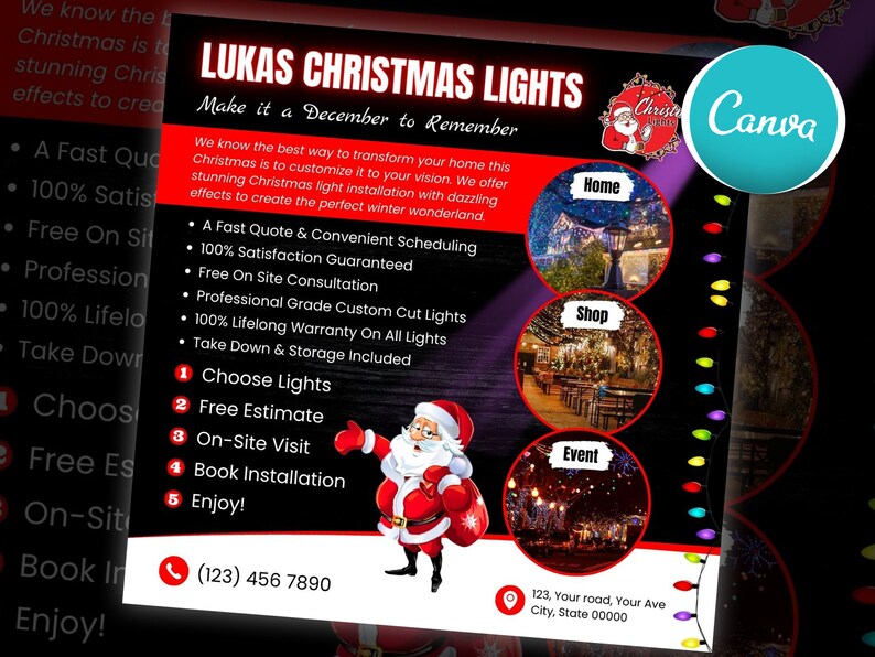 Christmas Light Installation Service Flyer, DIY Canva Editable