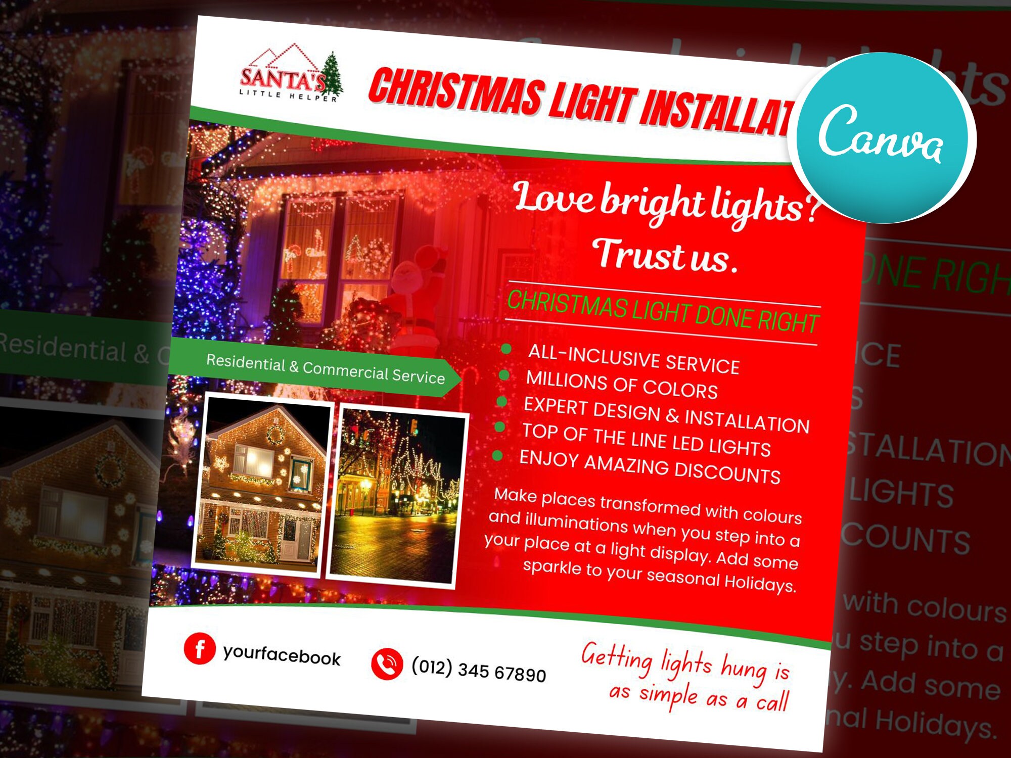Christmas Light Installation Service Flyer, DIY Canva Editable ...