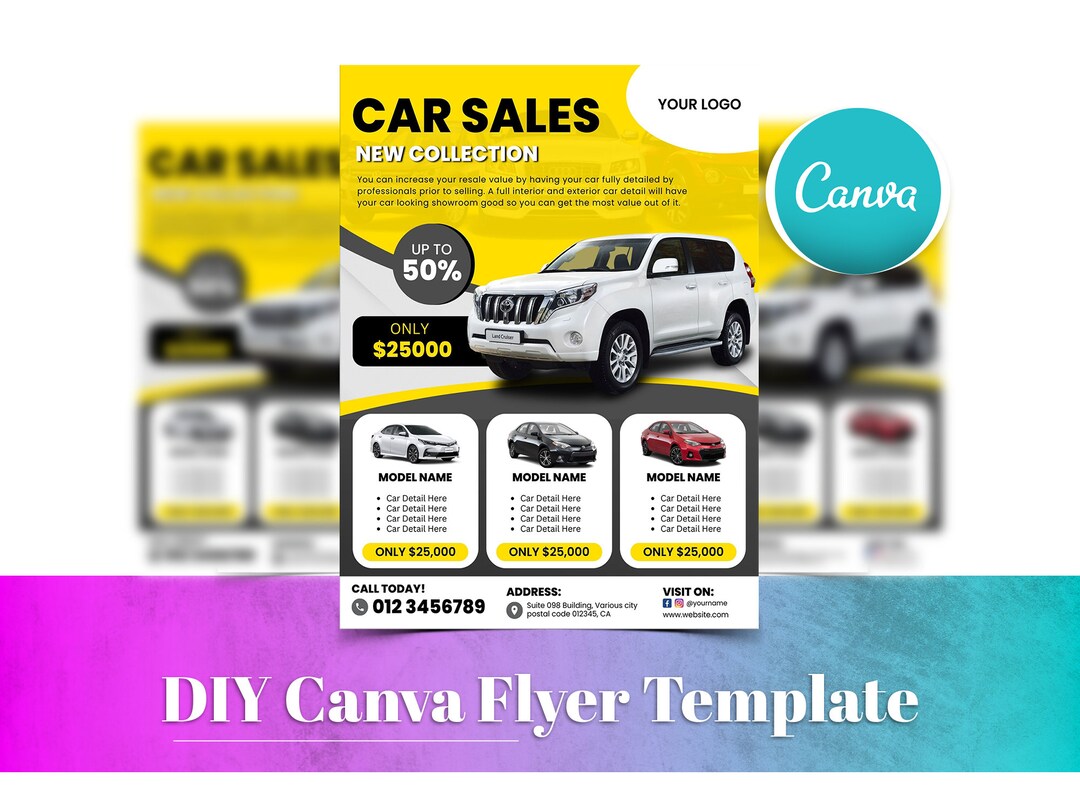 Car Sale Flyer, Car for Sale Price List Design, DIY Canva Car Rental