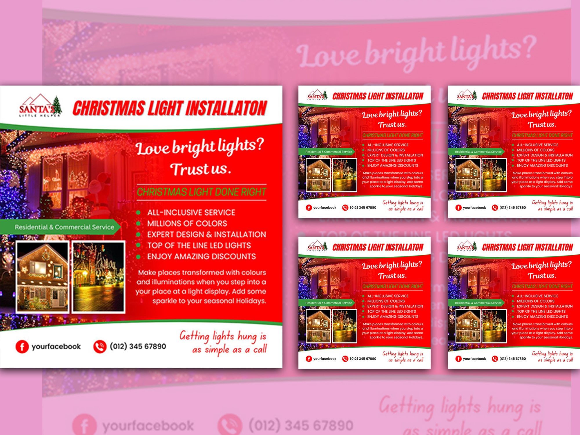 Christmas Light Installation Service Flyer, DIY Canva Editable