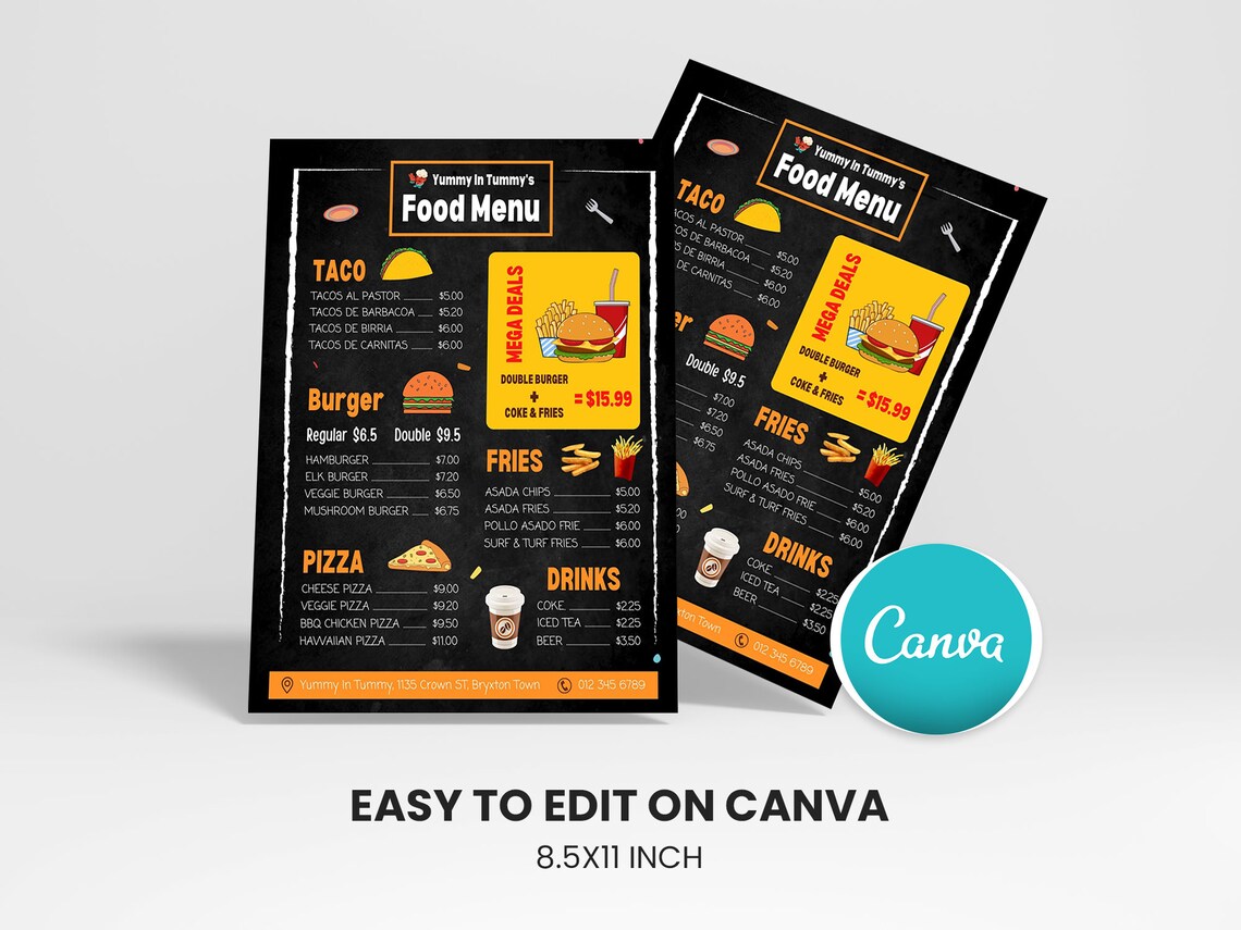 Restaurant Flyer Food Menu Template DIY Canva Price List Poster Restaurant Flyer Food Menu Template DIY Canva Price List Poster