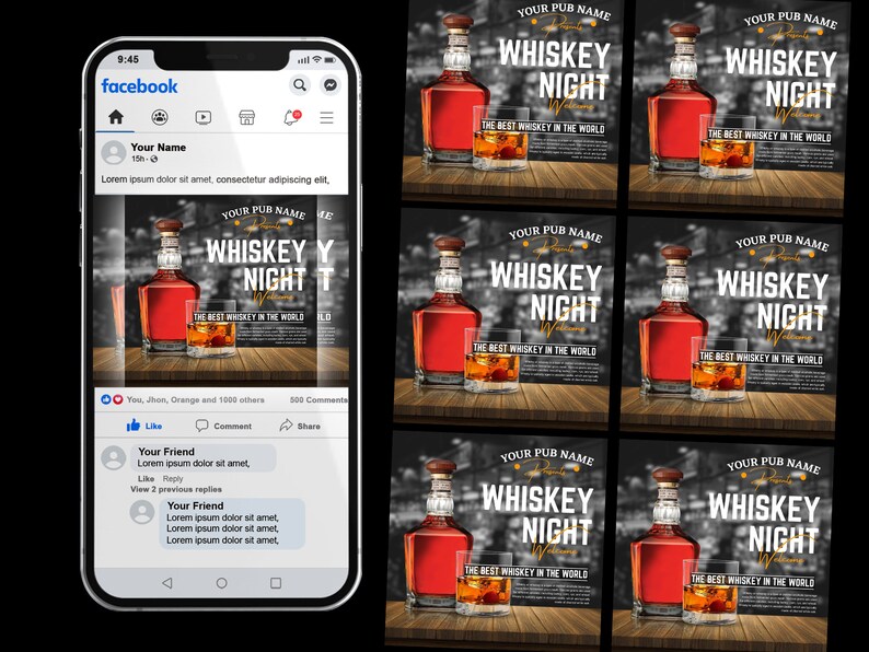 Whiskey Posts Whiskey Night Flyer, Whiskey Party Template, DIY Canva Bar Post ...