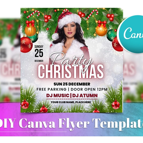 Christmas Party Invitation Card Flyer, DIY Canva Instagram Christmas Event Poster Template, Editable Christmas Party Post For Social Media