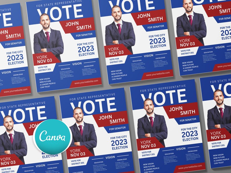 Election Flyer, Printable Election Card Design, DIY Canva Election