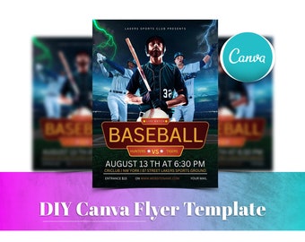 Baseball Flyer, Baseball Tournament Flyer, DIY Canva Baseball Schedule Template, Editable Baseball Match Poster, Match Day Flyer, Handout