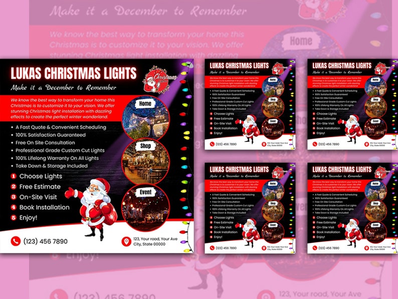 Christmas Light Installation Service Flyer, DIY Canva Editable