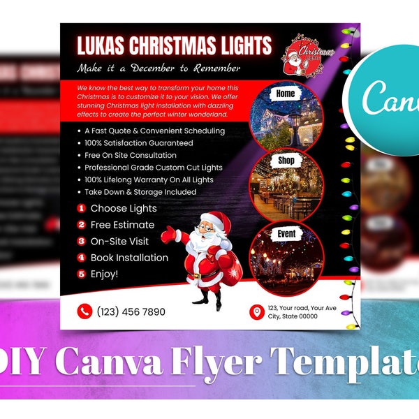 Christmas Light Installation Service Flyer, DIY Canva Editable Christmas Light Hangers Post For Social Media, Holiday Light Installers