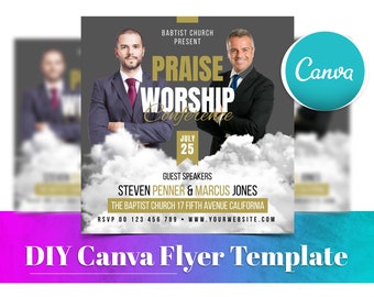 Church Flyer, Church Event Flyer, DIY Canva Church Program Flyer, Editable Church Conference Post, Church Revival, Praise and Worship