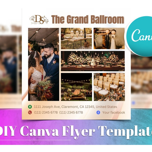 Wedding Venue Flyer,  Event Venue, Editable Flyer Design, DIY Canva Poster Template, Banquet Hall, Reception Hall Post For Social Media