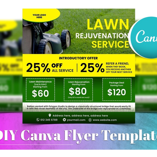Flyer voor gazononderhoud, gazonmaaiontwerp, DIY Canva Garden Care Service-sjabloon, landschapsbord, bewerkbare tuinpost voor sociale media