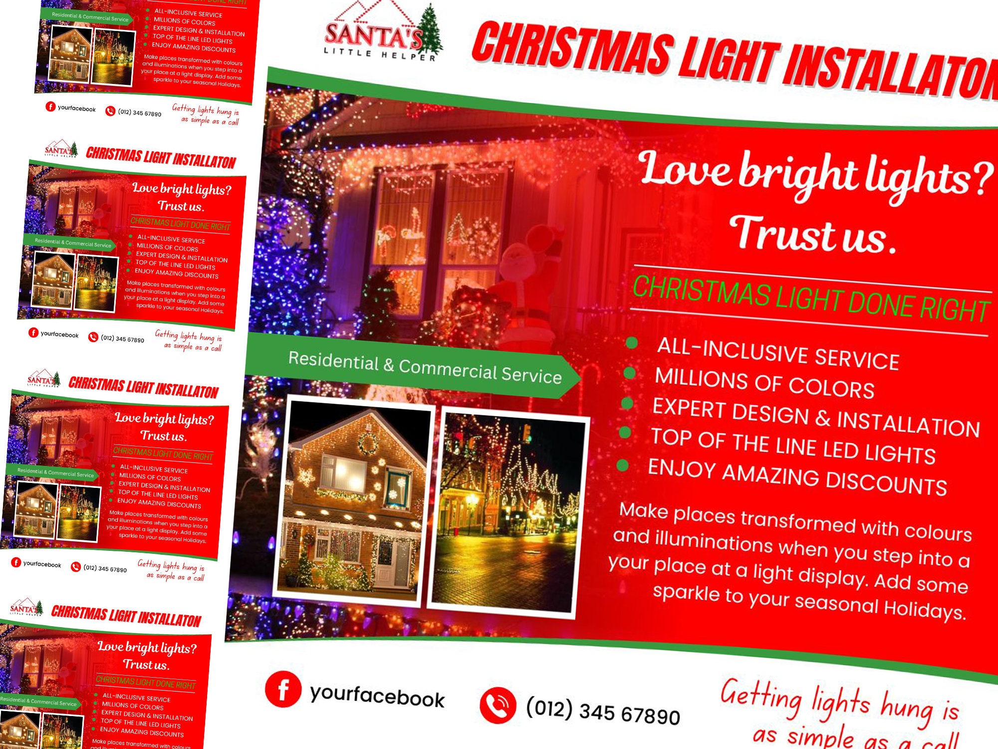 Christmas Light Installation Service Flyer, DIY Canva Editable