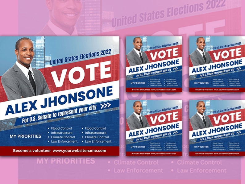 Election Flyer, Printable Election Card Design, DIY Canva Election
