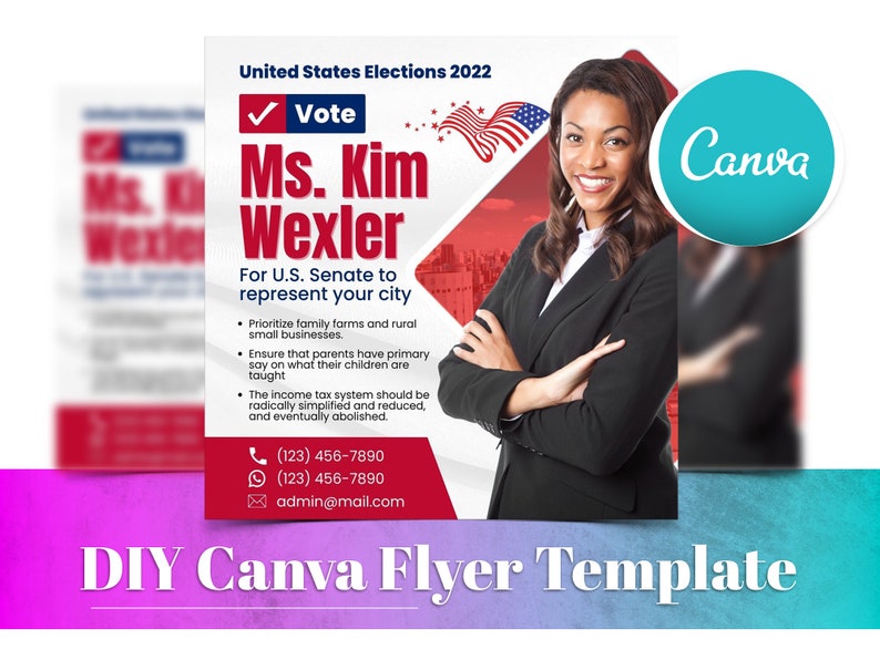 Election Flyer, Printable Election Card Design, DIY Canva Election
