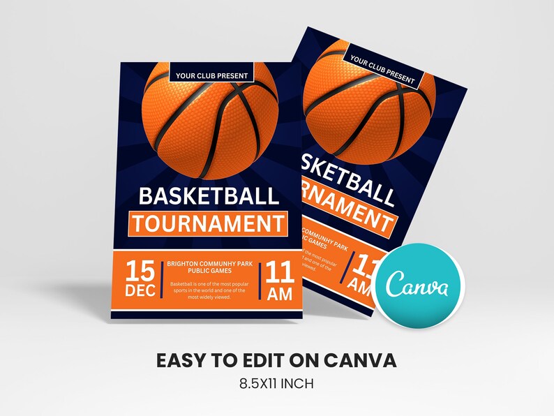 Basketball Tournament Flyer, Basketball Flyer, Editable Flyer , DIY Canva Poster Template