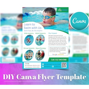 Swimming Lessons Flyer, Editable Flyer , Canva Template, Swimming School Flyer, Swimming Instructor Flyer, Swimming Academy, Swimming Club